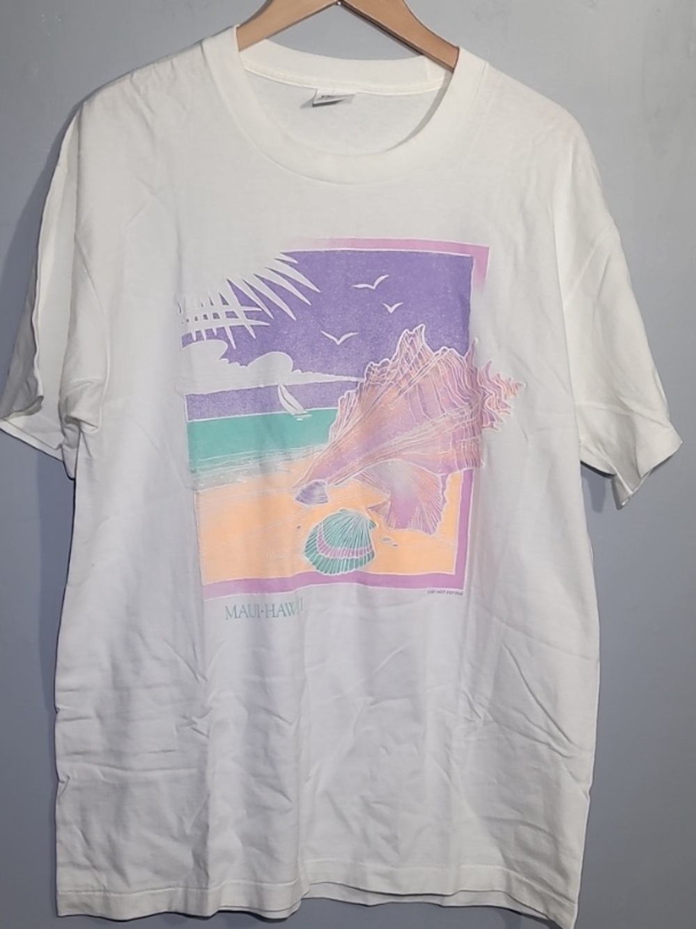 Vintage 1991 Hawaii Tee with Pastel Beach Print Size XL